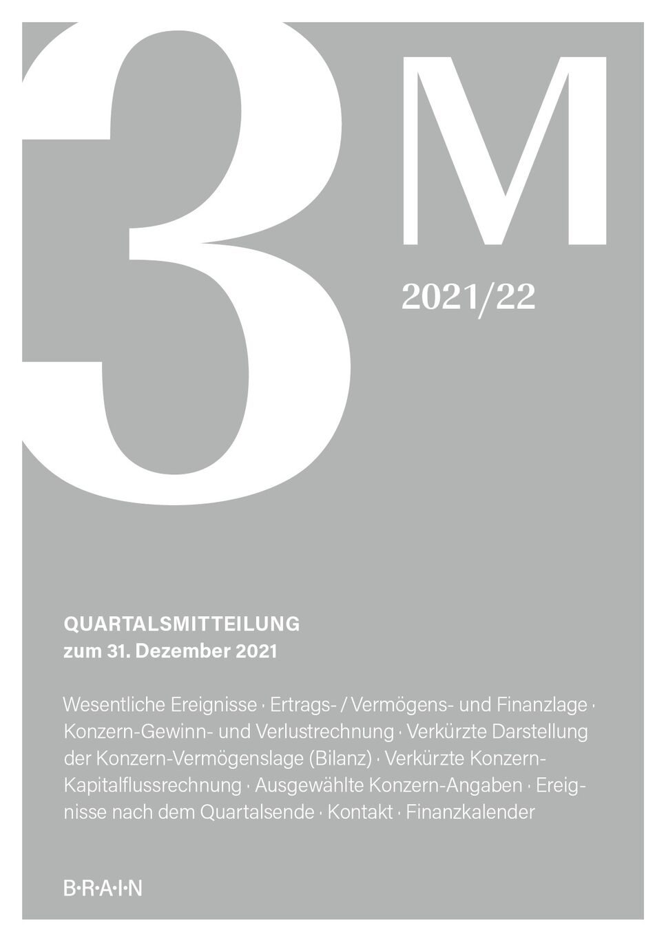 BRAIN Quartalsmitteilung 3 M 2021 22 DE cover
