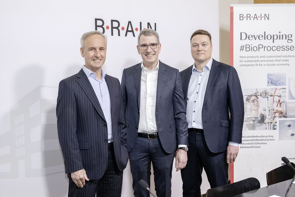 Vorstand der BRAIN Biotech AG mit dem neuen Aufsichtsratsvorsitzenden (v.l.n.r.): CEO Adriaan Moelker, Aufsichtsratsvorsitzender Dr. Michael Majerus und CFO Michael Schneiders