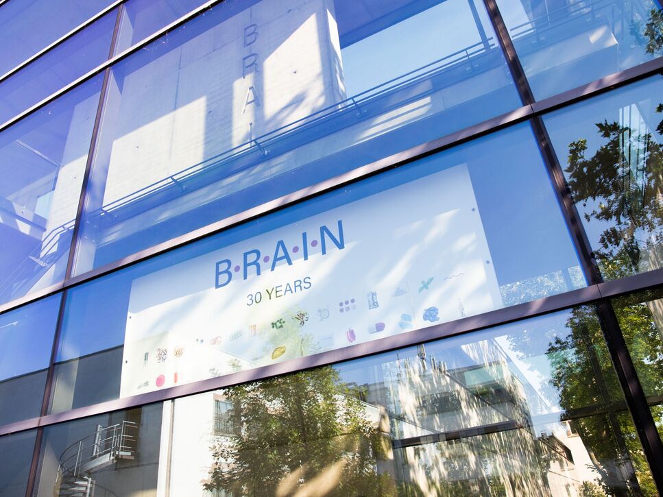 BRAIN Biotech building with 30 years banner