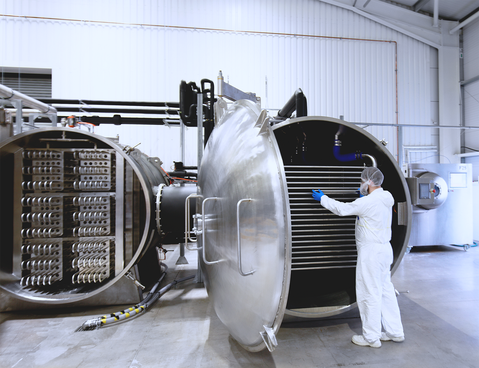 Employee equipping the new large-scale freeze-drying plant.